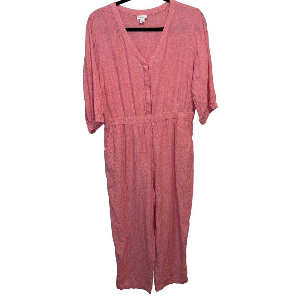 Liz Claiborne Womens Pink Jumpsuit XL V-Neck Button Front Lightweight